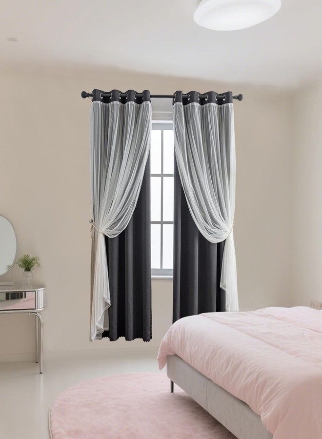 indistar Home Blackout Curtains Double Layer Solid Sheer Grommet Top Window Curtain Panel Pair, 52Wx63L,Black - Image 5
