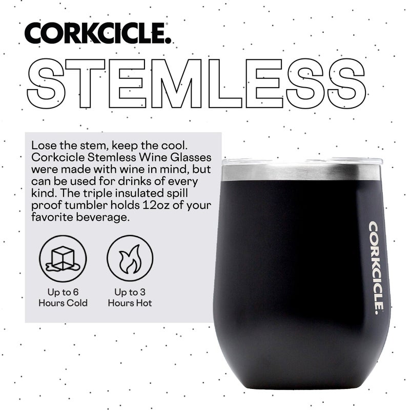 Corkcicle Stemless Insulated Wine Glass Tumbler  Matte Black  12 oz - Stainless Steel Stemless Wine Glass Keeps Beverages Cold for 6 Hours  Hot for 3 Hours - Non-Slip  Easy-Grip Insulated Cup - Image 2