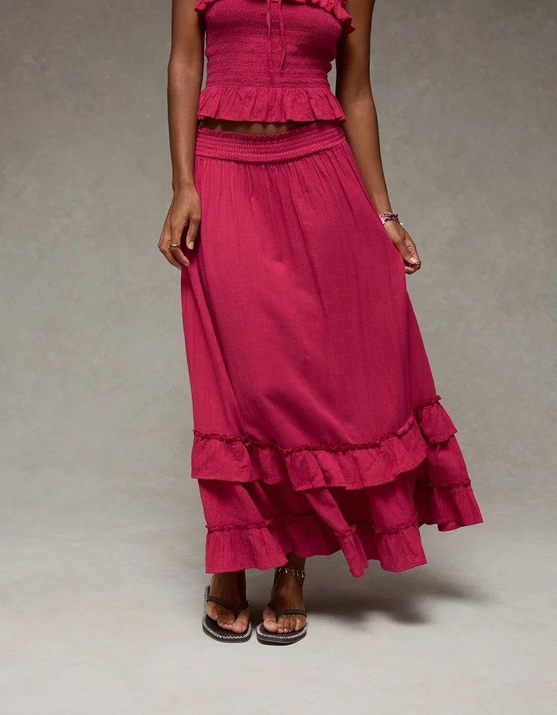 American Eagle  AE Mid-Rise Tiered Ruffle Maxi Skirt for Women | Best Price UAE