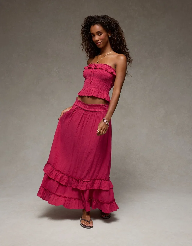 American Eagle  AE Mid-Rise Tiered Ruffle Maxi Skirt for Women | Best Price UAE