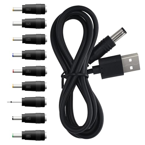BOEEA 5V DC Power Cord Replacement Charger, USB to DC Plug Charging Cord with 9 Connectors Adapters for Moon Lamp, Massage Wand, Router, LED Light, Speaker and More Devices (Black) - Image 1