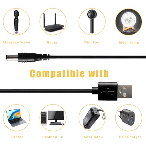 BOEEA 5V DC Power Cord Replacement Charger, USB to DC Plug Charging Cord with 9 Connectors Adapters for Moon Lamp, Massage Wand, Router, LED Light, Speaker and More Devices (Black) - Image 5