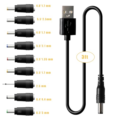 BOEEA 5V DC Power Cord Replacement Charger, USB to DC Plug Charging Cord with 9 Connectors Adapters for Moon Lamp, Massage Wand, Router, LED Light, Speaker and More Devices (Black) - Image 3