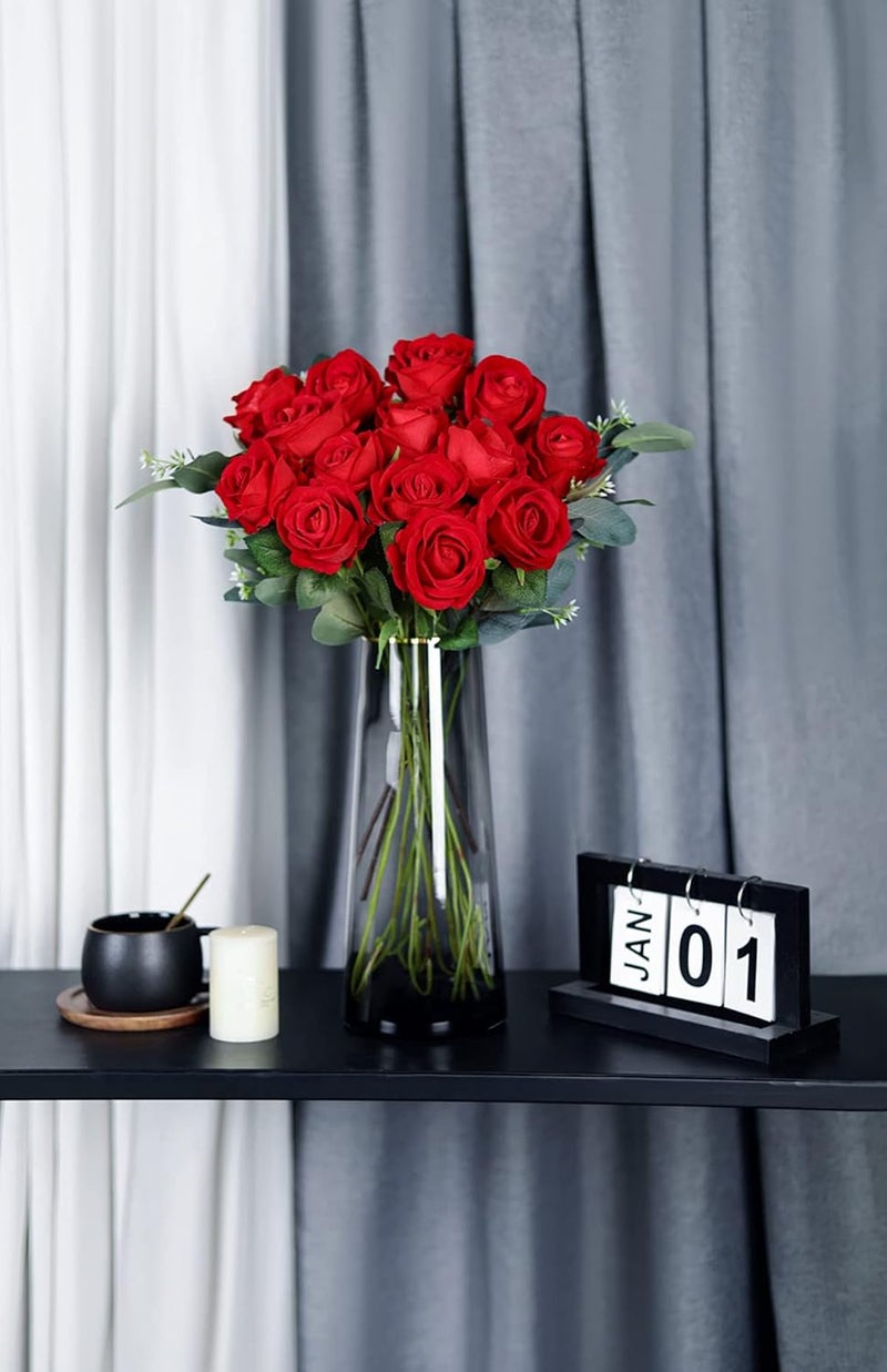 Luyue 10 Pack Artificial Velvet Roses Fake Red Rose Silk Flowers with Stem Floral Gift for Wedding Arrangement Party Home Decor-Red - Image 5