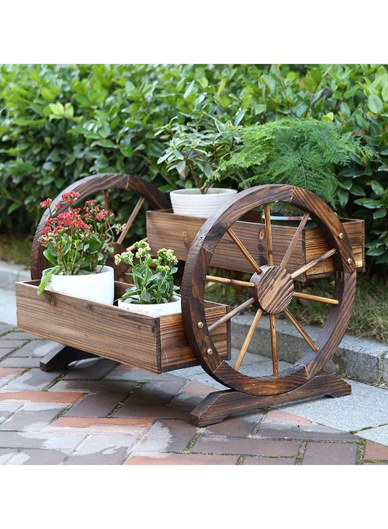 DubaiGallery Wooden Flower Pot With Two Basket Garden Decoration Flower Container With Two Wheels - Image 2