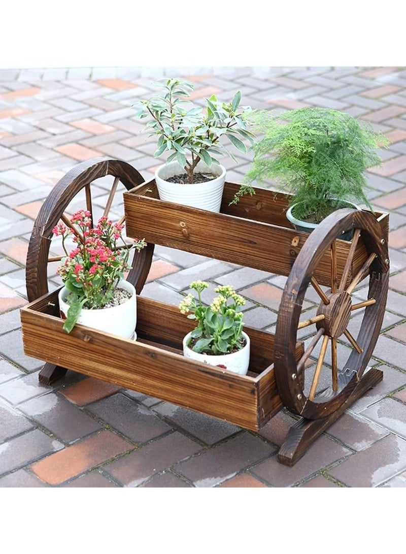 DubaiGallery Wooden Flower Pot With Two Basket Garden Decoration Flower Container With Two Wheels - Image 3