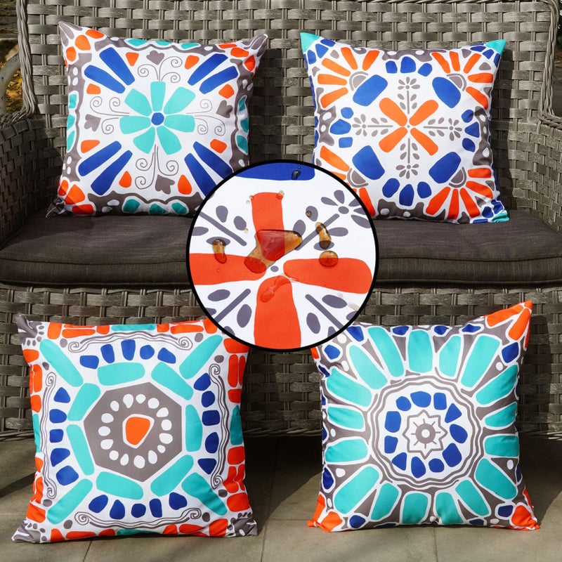 ONWAY Outdoor Waterproof Pillow Covers 18x18 Set of 4 Floral Boho Decorative Throw Cushion Cover Farmhouse Pillows for Bench Couch Patio Furniture
