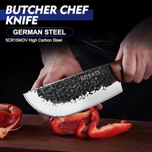 KITNATS 4PCS Hand Forged Butcher Knife Set - Kiritsuke Knives, Meat Cleaver Knife, Boning Knives, Butcher Knives, High Carbon Steel Meat Cutting Knives for Home Kitchen & Outdoor… - Image 2