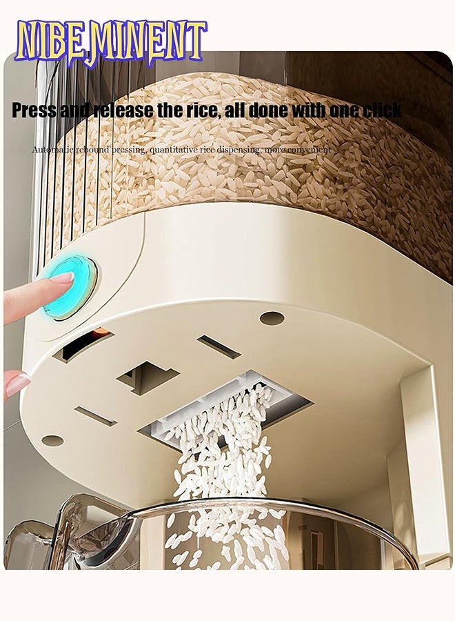 NIBEMINENT 5KG Rice Storage Bucket, Rice Dispenser, Large Grain Container Storage with Precision Measuring Cup, Cereal Dispenser Bucket for Kitchen Soybean Corn (Cream White) - Image 4