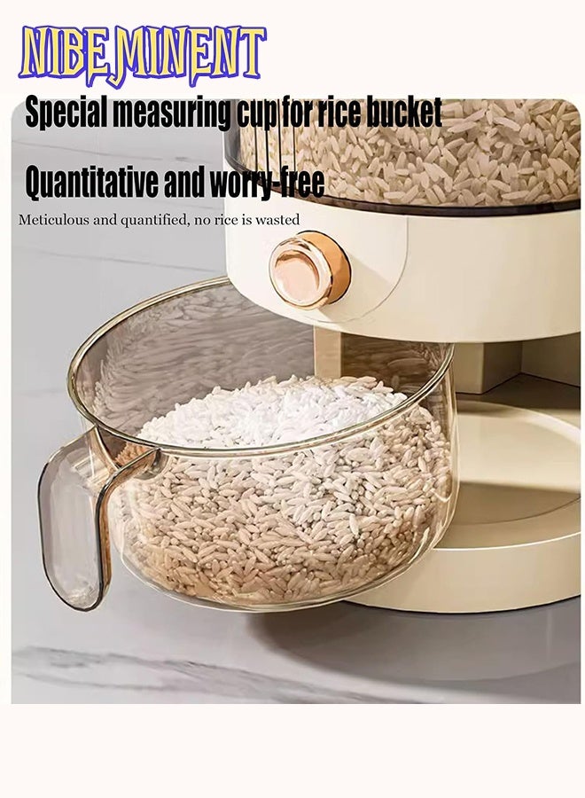 NIBEMINENT 5KG Rice Storage Bucket, Rice Dispenser, Large Grain Container Storage with Precision Measuring Cup, Cereal Dispenser Bucket for Kitchen Soybean Corn (Cream White) - Image 3