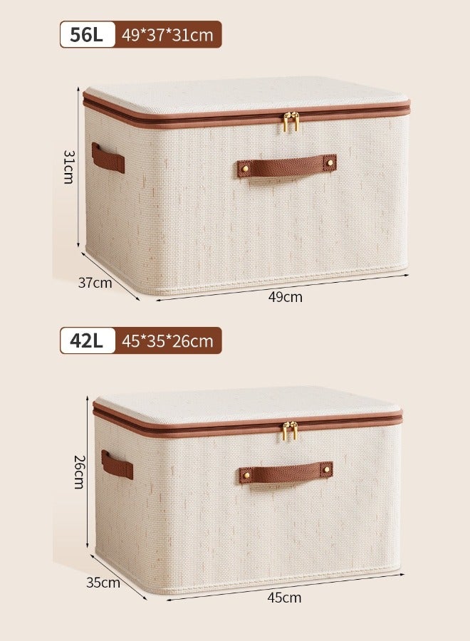 56l Cotton-Linen Storage Box with Zipper and Lock for Home Wardrobe  - Image 2