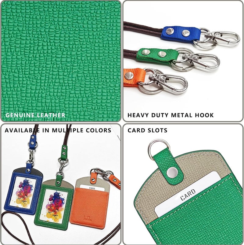boshiho Vertical Style Leather ID Card Badge Holder (Black with Stretch Lanyard) - Image 5