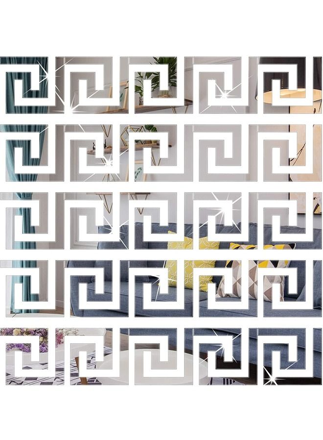30Pcs Acrylic Mirror Wall Stickers Mirror Decals Peel and Stick Mirror Tiles Border DIY Adhesive Wall Decor Stickers for Living Room Home Background Decor  Silver - Image 1