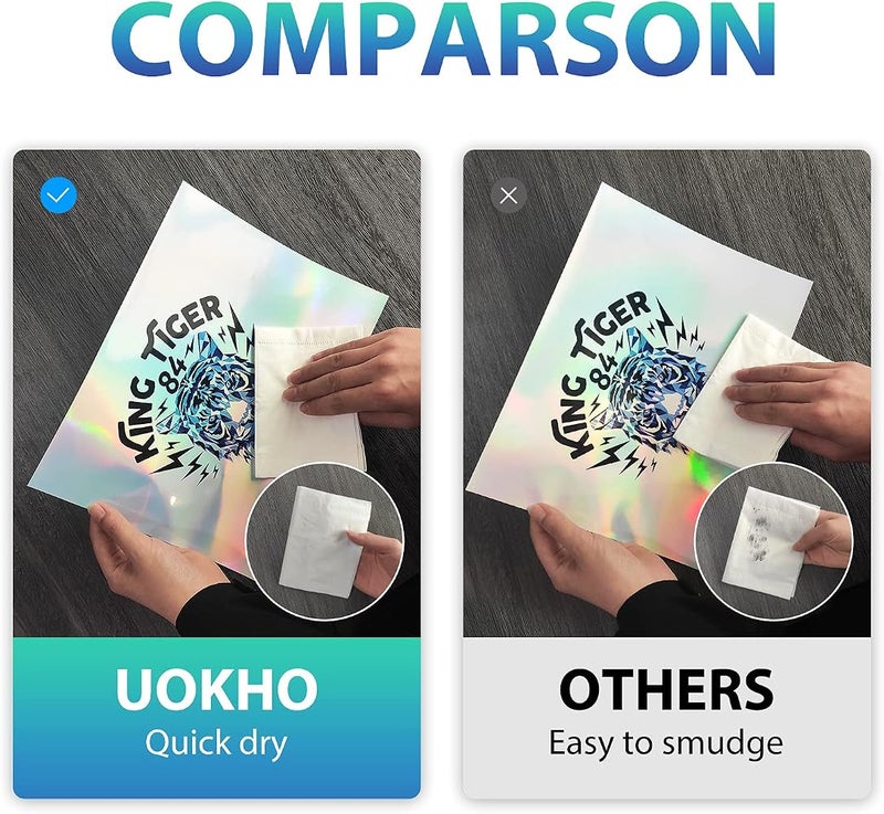 UOKHO 50 Sheets Holographic Sticker Paper, Printable Vinyl Sticker Paper for Ink Jet Printer ＆ Laser Printer - 8.5 x 11 inches, Self- Adhesive Waterproof Dries Quickly - Rainbow - Image 4