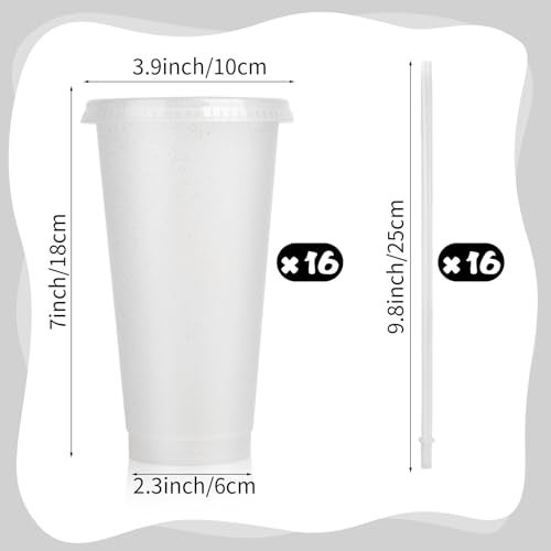 Hxezoc 16 Pieces Reusable Cups with Lids and Straws 24 oz Glitter Plastic Tumbler Iced Coffee Cups Travel Mug Cup for Birthday Party Smoothie Juices Beach Party Bachelor Party Clear - Image 3