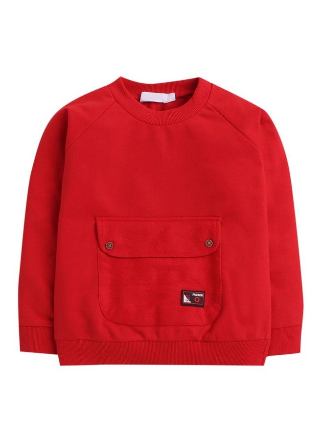 Hopscotch - Hopscotch Baby Boys Cotton Solid Top And Pant Set in Red Color For Ages 18-24 Months - Image 1