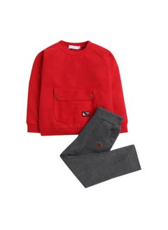 Hopscotch Hopscotch Baby Boys Cotton Solid Top And Pant Set in Red Color For Ages 18-24 Months  - Image 1
