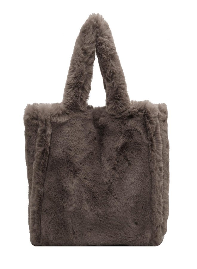 Extolove Fluffy Tote Bag Large Fur Purses for Women Winter Fuzzy Totes Furry Shoulder Handbag Plush Bags (A Brown) - Image 1