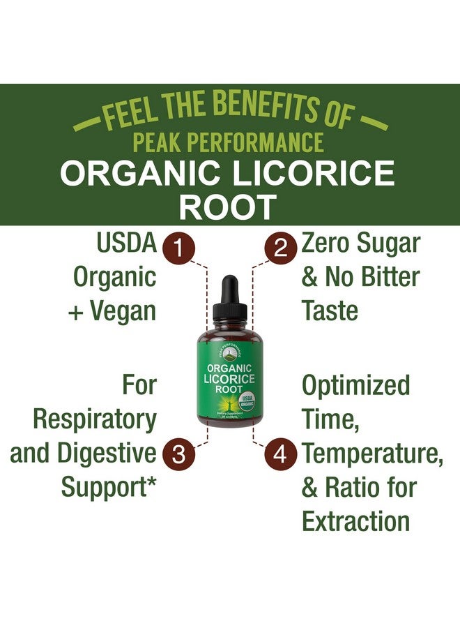 Peak Performance USDA Organic Licorice Root Extract Liquid Drops Supplement. Vegan Tincture for Digestion + Respiratory Health. Extracto de Regaliz Root Oil Herb. Zero Sugar, Gluten Free Supplements for Women and Men - Image 2