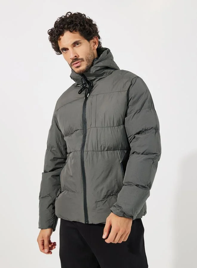 Styli Quilted Hooded Heavy Puffer Jacket with Front Zip