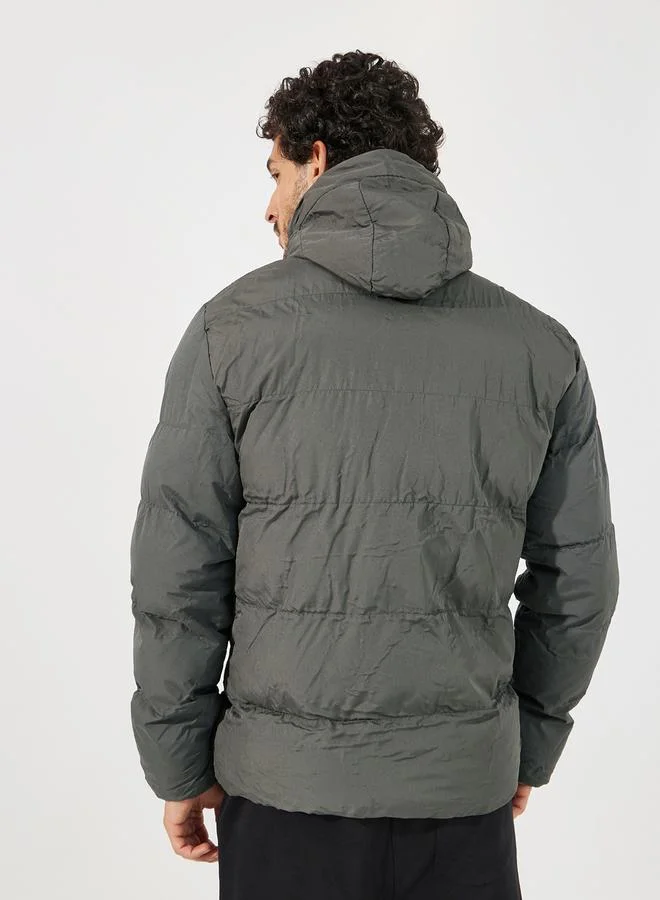 Styli Quilted Hooded Heavy Puffer Jacket with Front Zip