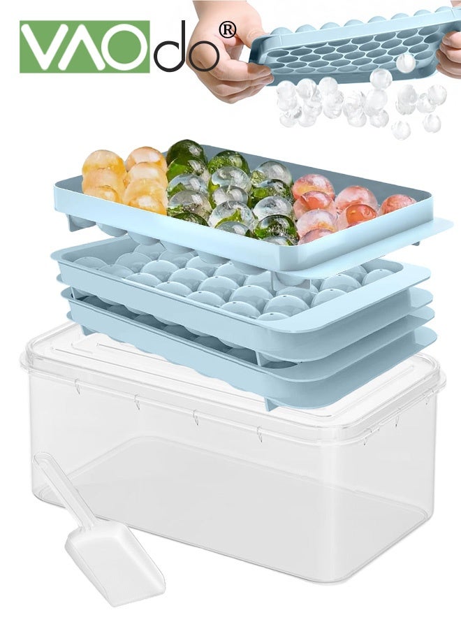 VAOdo Ice Cube Tray with Lid and Bin, Round Ice Cube Tray for Freezer, BPA-Free Food-Grade Ice Mold, Stackable Ice Ball Maker, Circle Ice Cube Tray for Coffee, Tea, Jucie and Drinks Blue  - Image 1