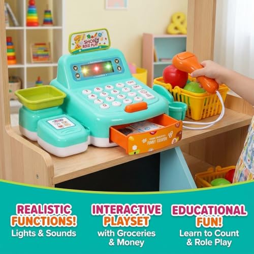 FunBlast Cash Register Toy with Scanner, Swipe Machine, Credit Card, Coins, Cashier Desk Toys, Pretend Play Toys for Kids, Role Play Toy for 3+ Year Old Kids (Multicolor) - Image 5