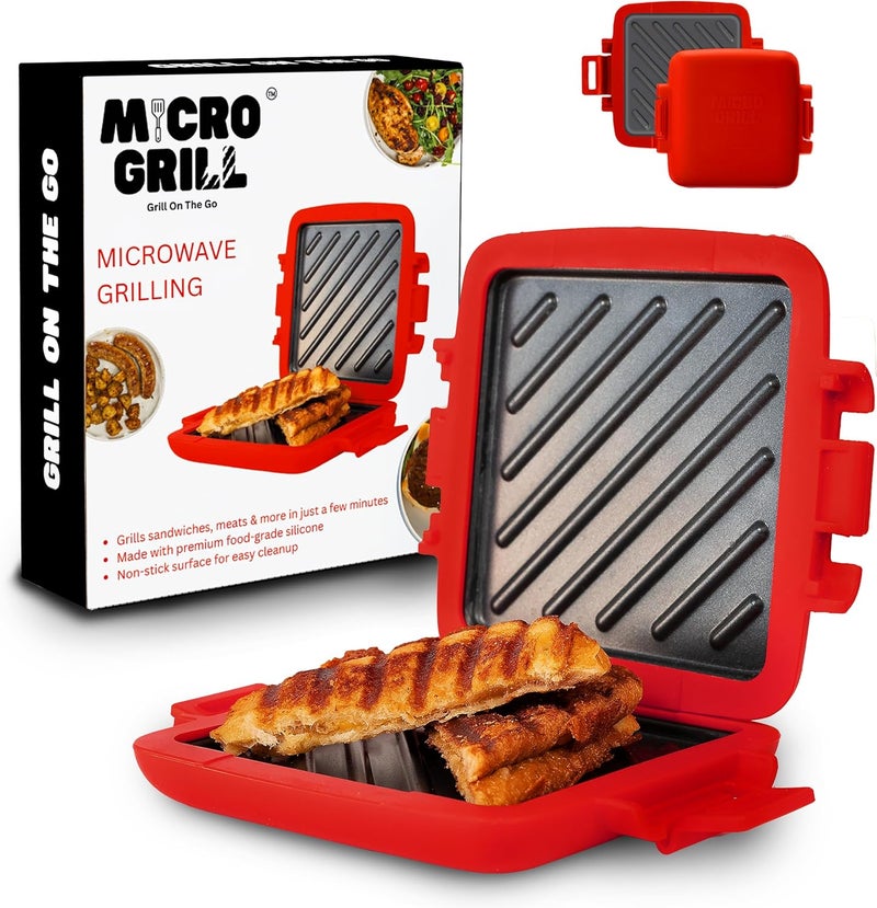 Micro Grill Toastie Maker, Microwave Grill, Sandwich Toaster, 3 Minute Grilled Cheese, Crispy, Panini Press, Dishwasher Safe, Office, Home, Travel & School Dorms (Red) - Image 1