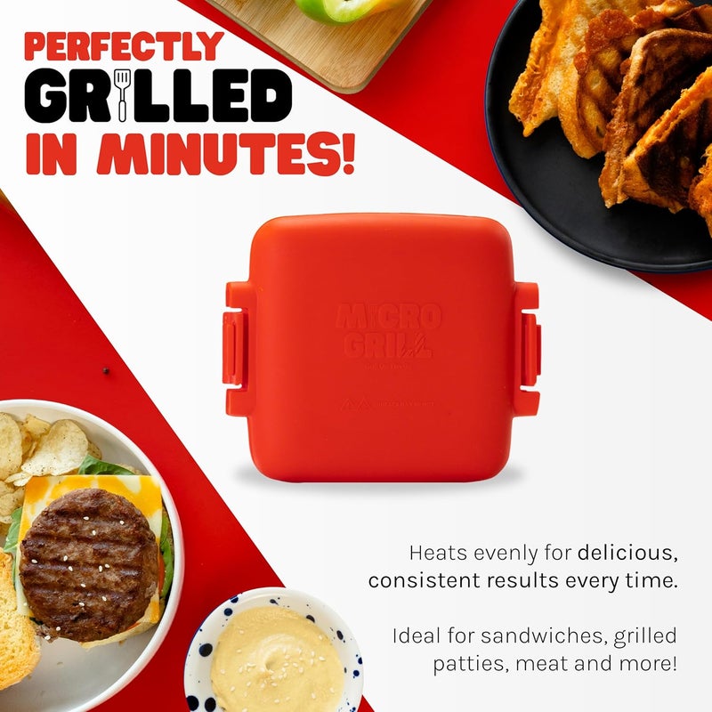 Micro Grill Toastie Maker, Microwave Grill, Sandwich Toaster, 3 Minute Grilled Cheese, Crispy, Panini Press, Dishwasher Safe, Office, Home, Travel & School Dorms (Red) - Image 2