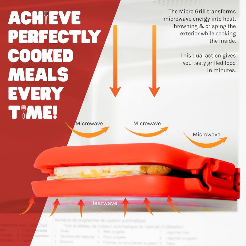 Micro Grill Toastie Maker, Microwave Grill, Sandwich Toaster, 3 Minute Grilled Cheese, Crispy, Panini Press, Dishwasher Safe, Office, Home, Travel & School Dorms (Red) - Image 3