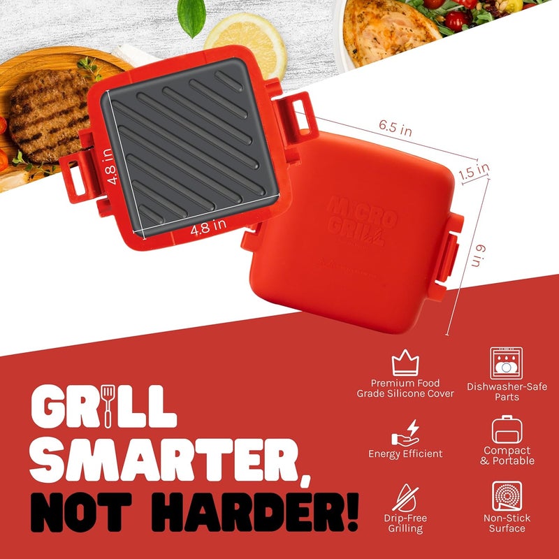 Micro Grill Toastie Maker, Microwave Grill, Sandwich Toaster, 3 Minute Grilled Cheese, Crispy, Panini Press, Dishwasher Safe, Office, Home, Travel & School Dorms (Red) - Image 5