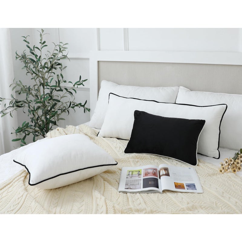 LIGICKY Long Lumbar Pillow Cover 16x36 inch White Velvet Black Rope Edging Throw Pillow Covers Decorative Rectangular Body Pillow Case Accent Textured Cushion Cover for Bed Couch(Cover Only) - Image 3
