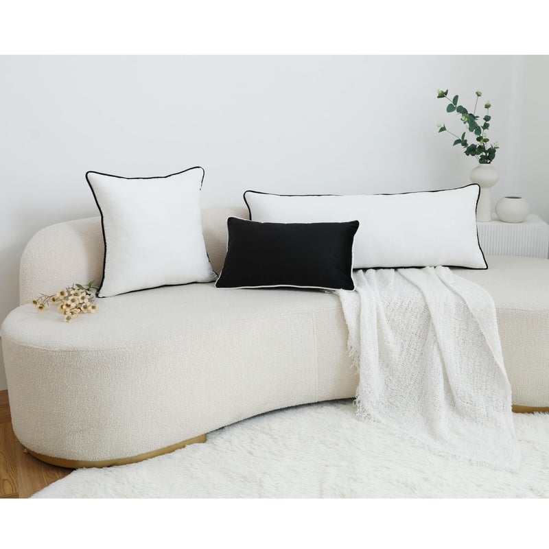 LIGICKY Long Lumbar Pillow Cover 16x36 inch White Velvet Black Rope Edging Throw Pillow Covers Decorative Rectangular Body Pillow Case Accent Textured Cushion Cover for Bed Couch(Cover Only) - Image 4