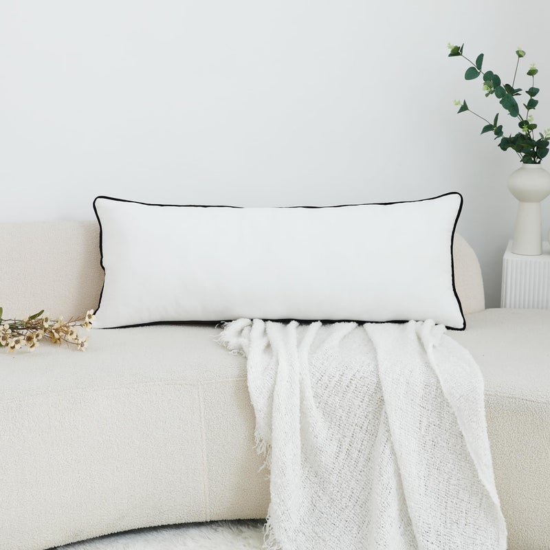 LIGICKY Long Lumbar Pillow Cover 16x36 inch White Velvet Black Rope Edging Throw Pillow Covers Decorative Rectangular Body Pillow Case Accent Textured Cushion Cover for Bed Couch(Cover Only) - Image 2