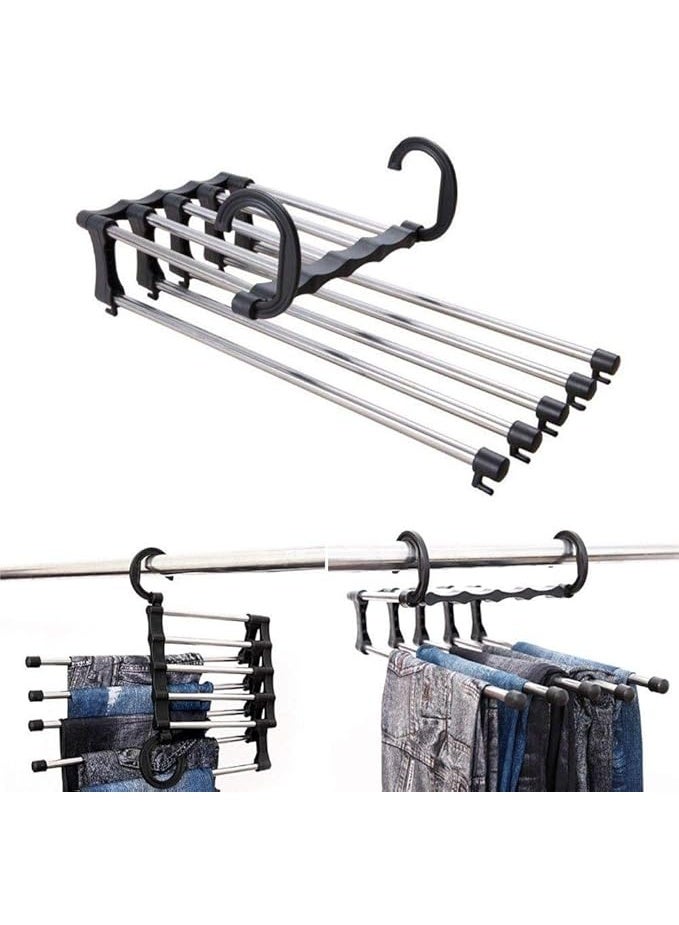علاقة تنظيم خزانة الملابس متعددة الأغراض من الفولاذ المقاوم للصدأ - تصميم موفر للمساحة لتعليق السراويل والشالات والأوشحة - أسود - Image 3