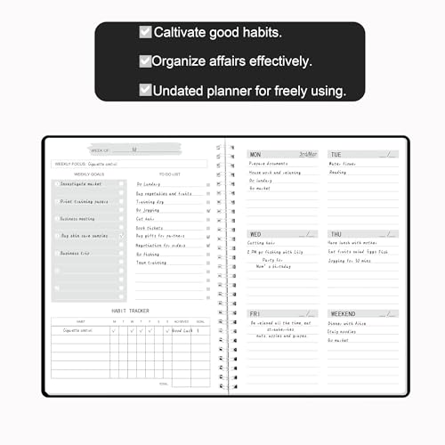 KAICN Undated Weekly Planner, Weekly Goals Notebook, A5 To Do List Planner, Habit Tracker Journal with Spiral Binding, 5.7 x 8.0 in, Black - Image 3