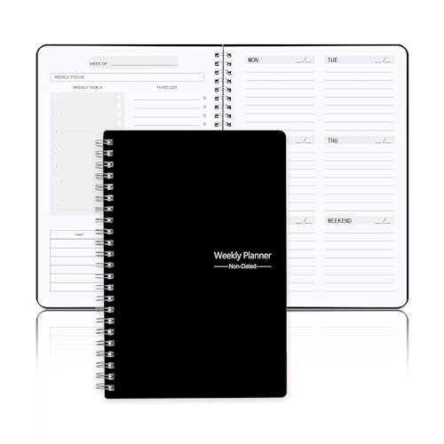 KAICN Undated Weekly Planner, Weekly Goals Notebook, A5 To Do List Planner, Habit Tracker Journal with Spiral Binding, 5.7 x 8.0 in, Black - Image 1