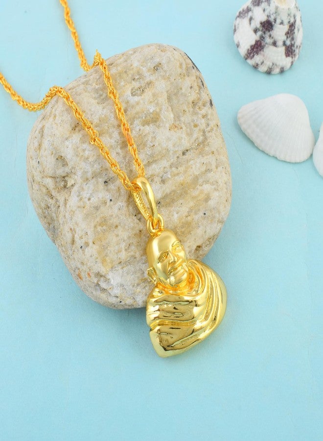 Memoir Premium Brass, 24KT Micron Gold plated Kainchi Dhaam Baba Neem Karoli pendant chain locket Hindu spiritual temple jewellery Men Women (PCUP4543) - Image 2