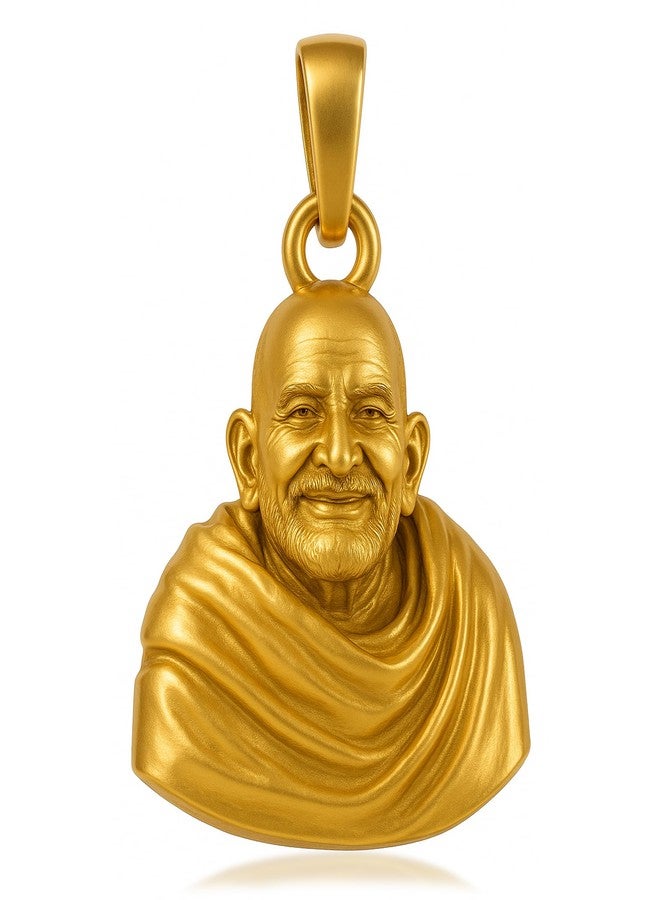 Memoir Premium Brass, 24KT Micron Gold plated Kainchi Dhaam Baba Neem Karoli pendant chain locket Hindu spiritual temple jewellery Men Women (PCUP4543) - Image 3
