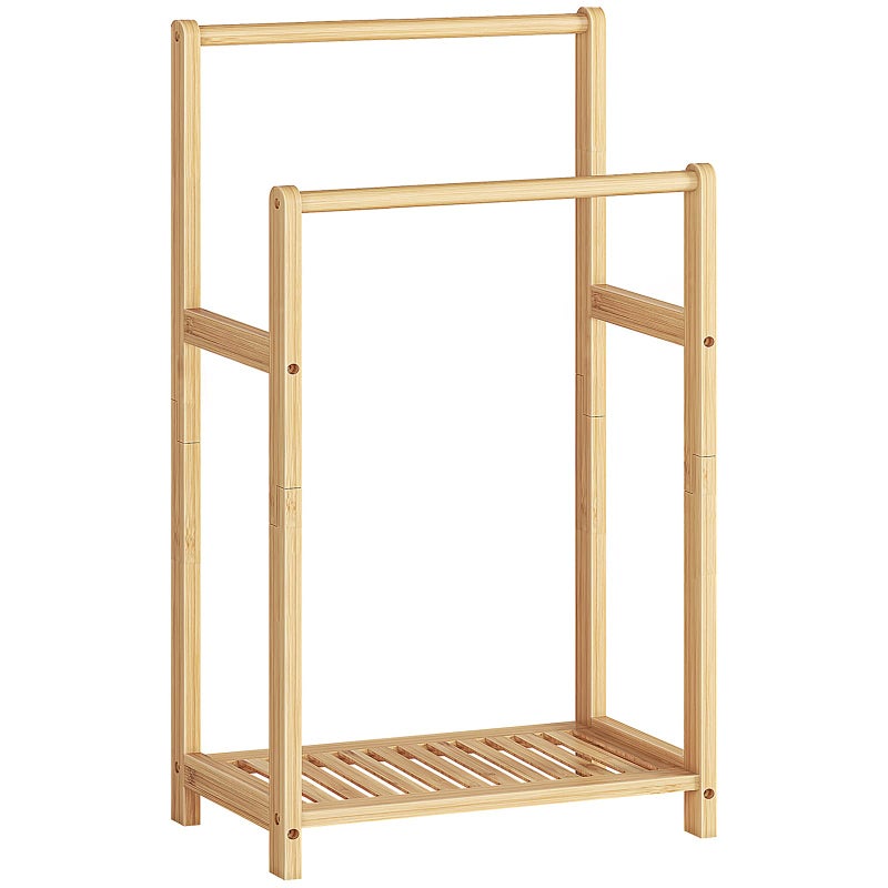 HOOBRO Freestanding Towel Rack for Bathroom, 2 Tier Decorative Bamboo Blanket Rack, Quilt Display Stand with Storage Shelf, 16.5" L x 9.4" W x 30.5" H, Bedroom, Living Room, Natural Color YL02LB01 - Image 1