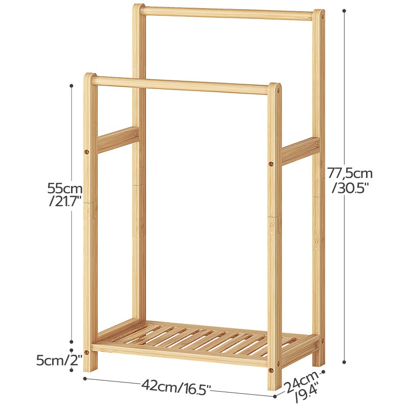 HOOBRO Freestanding Towel Rack for Bathroom, 2 Tier Decorative Bamboo Blanket Rack, Quilt Display Stand with Storage Shelf, 16.5" L x 9.4" W x 30.5" H, Bedroom, Living Room, Natural Color YL02LB01 - Image 4