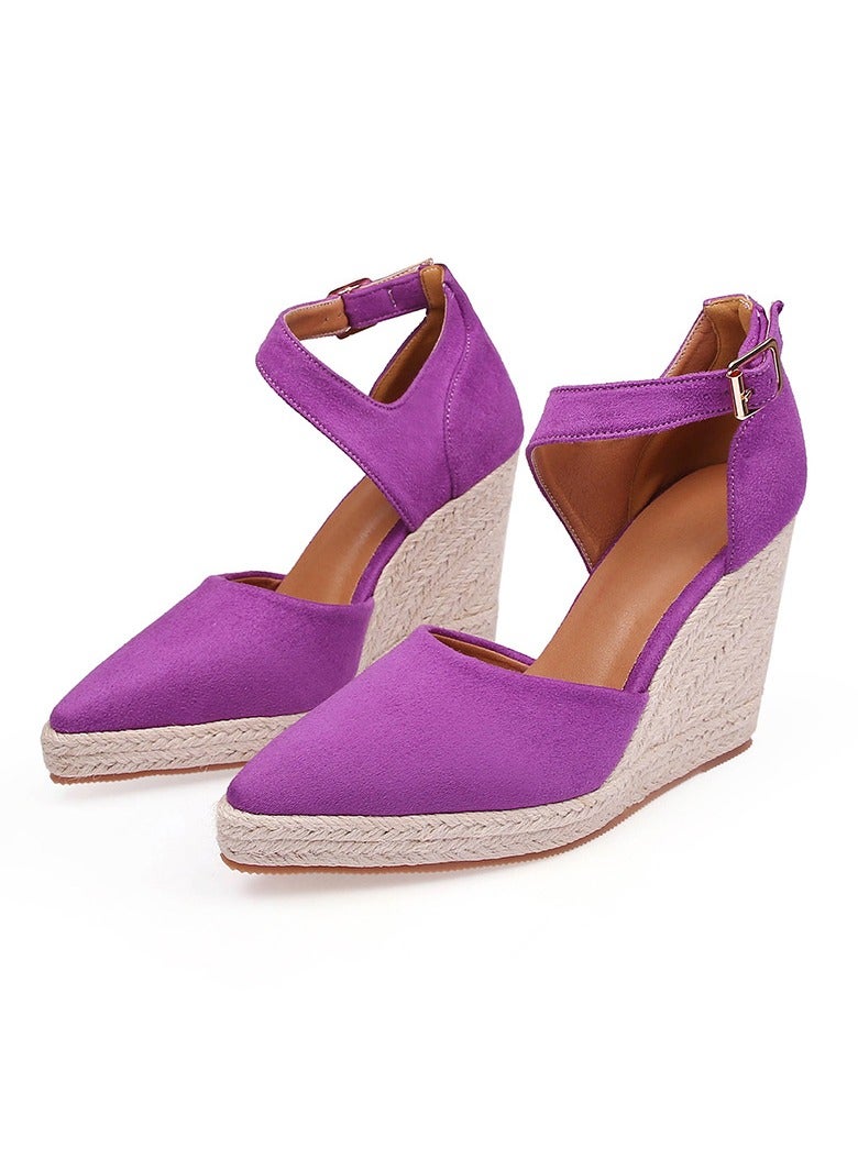 Loquat Women's Platform Espadrilles Wedge Heeled Sandals Ankle Strap Closed Pointed Toe Wedge Shoes Rose Purple  - Image 1