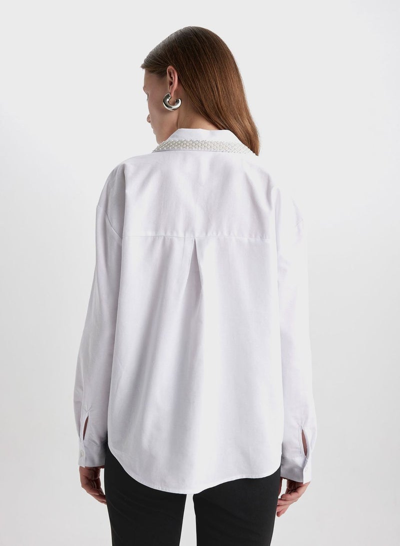 DeFacto Oversize Fit Shirt Collar Oxford Long Sleeve Shirt  - Image 2