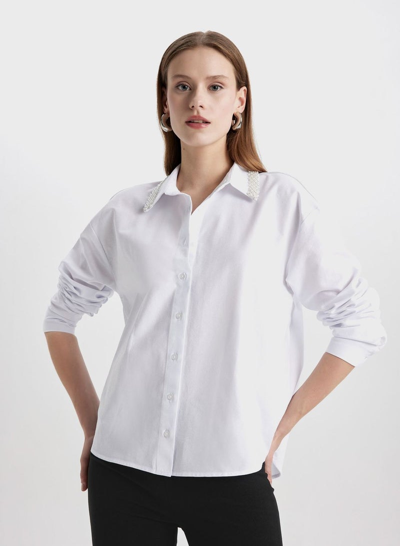 DeFacto Oversize Fit Shirt Collar Oxford Long Sleeve Shirt  - Image 1
