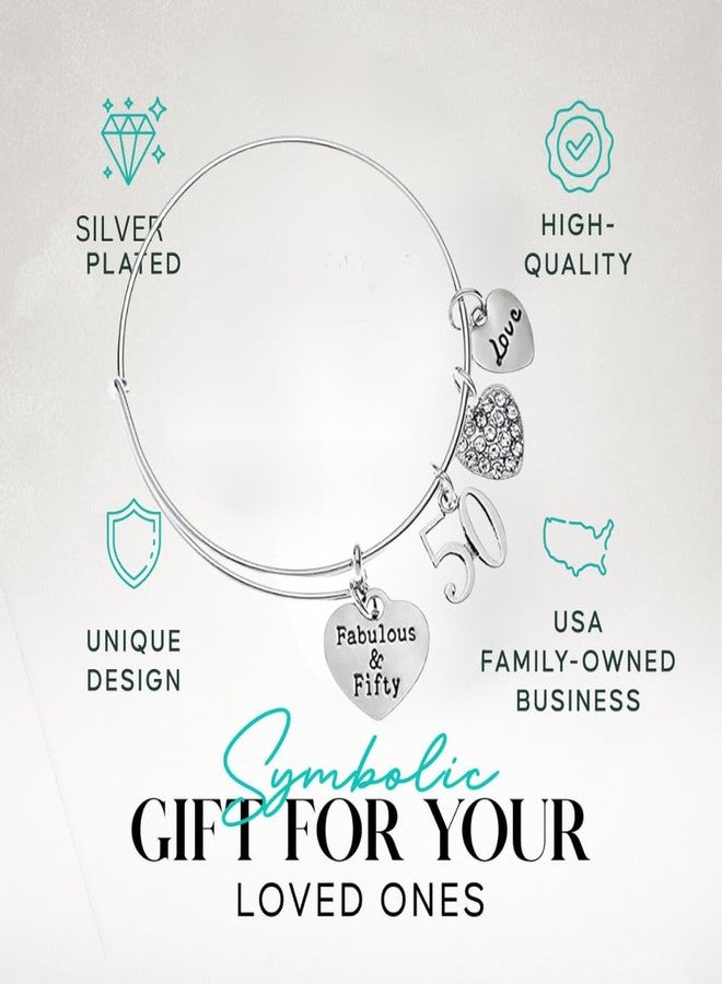Infinity Collection 50th Birthday Gifts for Her, 50th Birthday Gifts for Women, Gift for 50 Year Old Woman Birthday Ideas Fabulous and Fifty Bracelet, Birthday Jewelry - Image 3