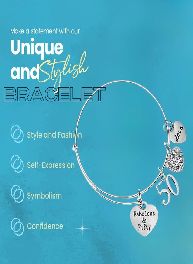 Infinity Collection 50th Birthday Gifts for Her, 50th Birthday Gifts for Women, Gift for 50 Year Old Woman Birthday Ideas Fabulous and Fifty Bracelet, Birthday Jewelry - Image 4