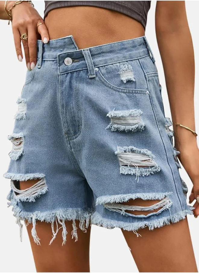 YUNIQEE Blue Solid Denim Shorts