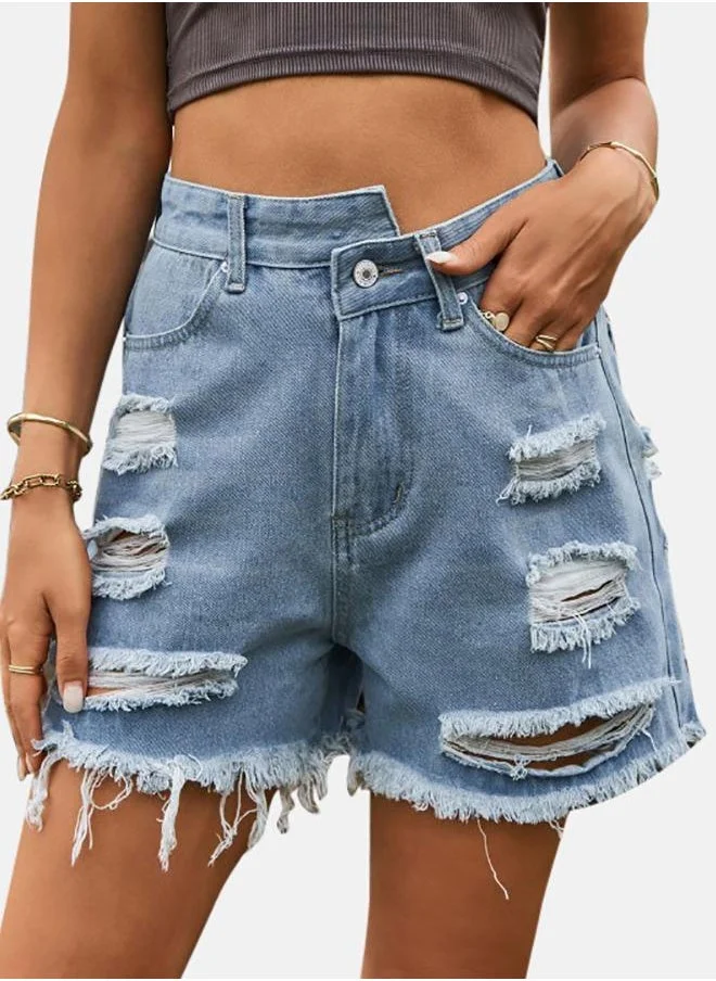 YUNIQEE Blue Solid Denim Shorts