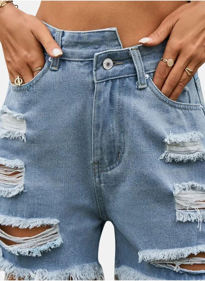 YUNIQEE Blue Solid Denim Shorts