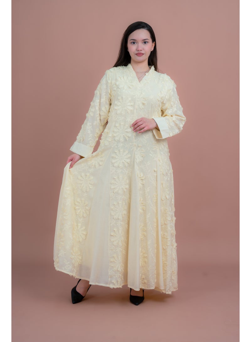 IKKXA Soft Petals Embroidered Jalabiya IK05 Yellow - Image 2